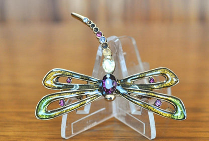 Beautiful Monet Multi Rhinestone Dragonfly Brooch Pin! - Vintage Dragonfly Brooch - Lovely Piece, Dragonfly Jewelry