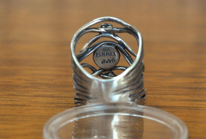 Rare Israeli Blue Opal Didae Shablool 925 Sterling Silver Flower Ring - Size 6.5 - Israeli Ring