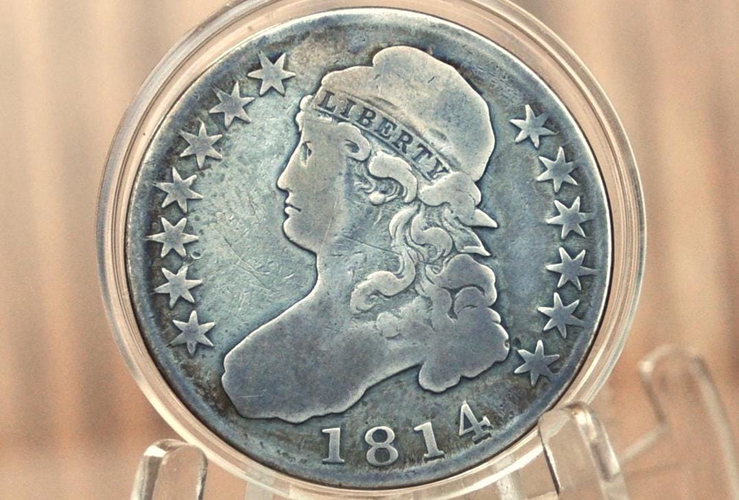 1814 Capped Bust Half Dollar, Rare Date - VG+ (Very Good); Great Coin - 1814 Half Dollar US Half Dollar 1814, Rare Early Half, Low Mintage