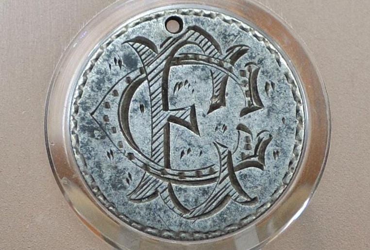 Genuine Antique Love Token, CE initials - Made From an 1883 Silver Dime - Beautiful Scroll Work, 1800s Silver Love Token EC initials CE