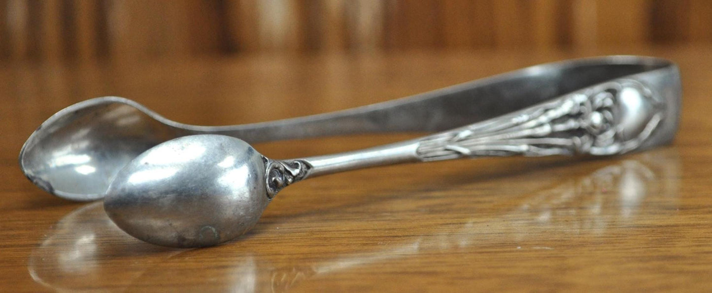 Vintage EPNS Silver Plated Floral Design Victorian Sugar Tongs - Antique Victorian Spoon Shaped Electroplated Floral Sugar Tongs