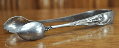 Vintage EPNS Silver Plated Floral Design Victorian Sugar Tongs - Antique Victorian Spoon Shaped Electroplated Floral Sugar Tongs