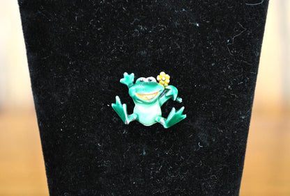 Vintage JJ Jonette Frog With Sunflower Pin Lapel Enamel Collectible - JJ Jewelry - JJ Jonette Frog Pin
