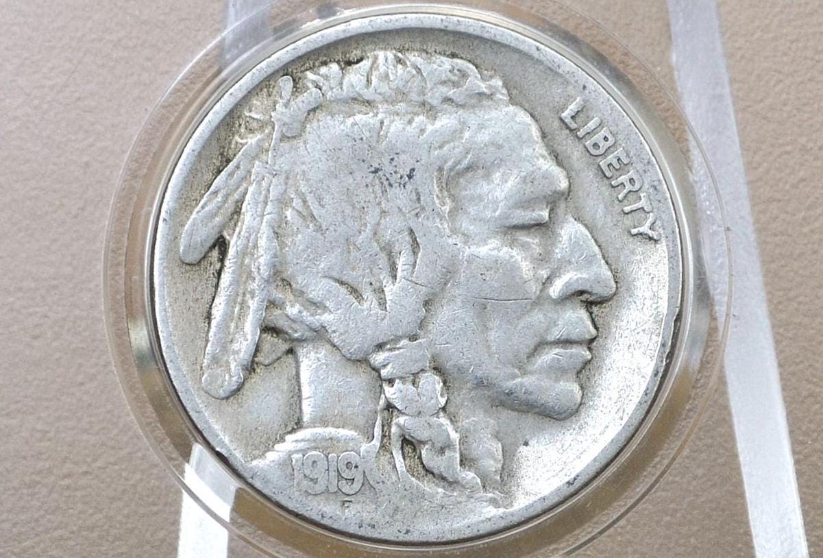 1919 Buffalo Nickel - VG-VF (Very Good to Very Fine); Choose by Grade - Philadelphia Mint - Clear Date - 1919P / 1919-P Indian Head Nickel