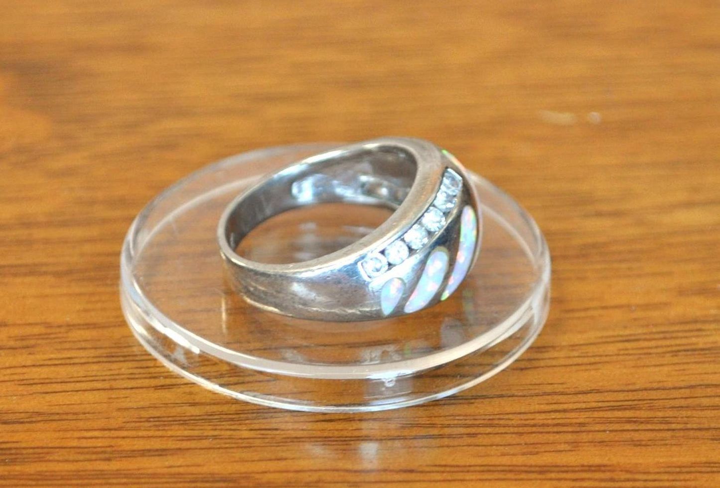 Beautiful 925 Sterling Silver AK and Fiery Opal CZ Statement Ring - Size 6 - Sterling Silver Fiery Opal AK Ring