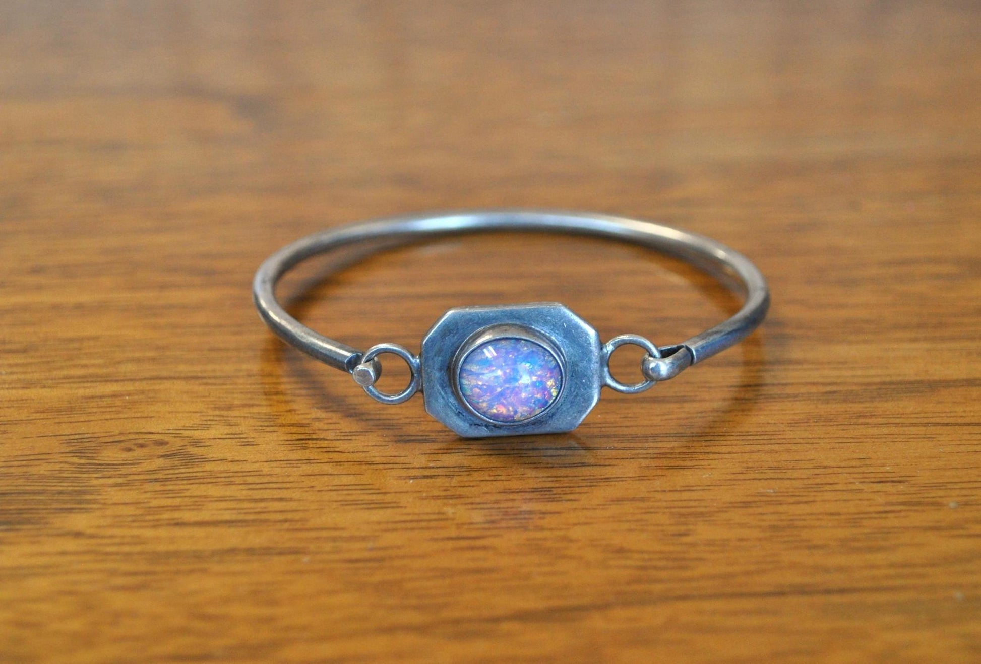 Rare Mexican 925 Sterling Silver Fire Glass Bracelet - Stunning Vintage "Mexico 925" Stamped Fire Glass Bracelet - 6.5 mm Wide, 5 mm Height