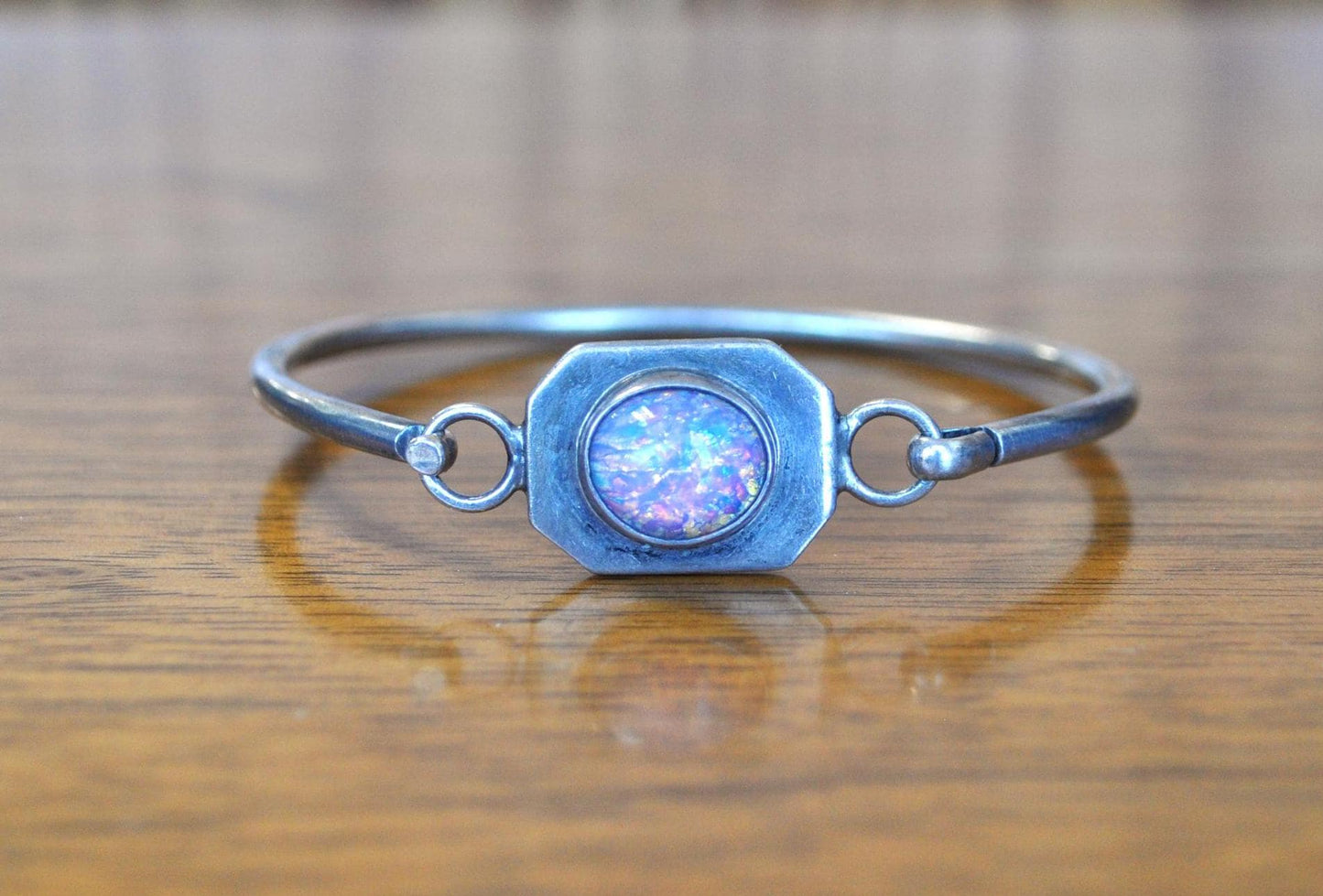 Rare Mexican 925 Sterling Silver Fire Glass Bracelet - Stunning Vintage "Mexico 925" Stamped Fire Glass Bracelet - 6.5 mm Wide, 5 mm Height