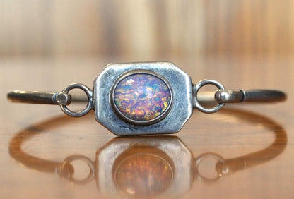 Rare Mexican 925 Sterling Silver Fire Glass Bracelet - Stunning Vintage "Mexico 925" Stamped Fire Glass Bracelet - 6.5 mm Wide, 5 mm Height