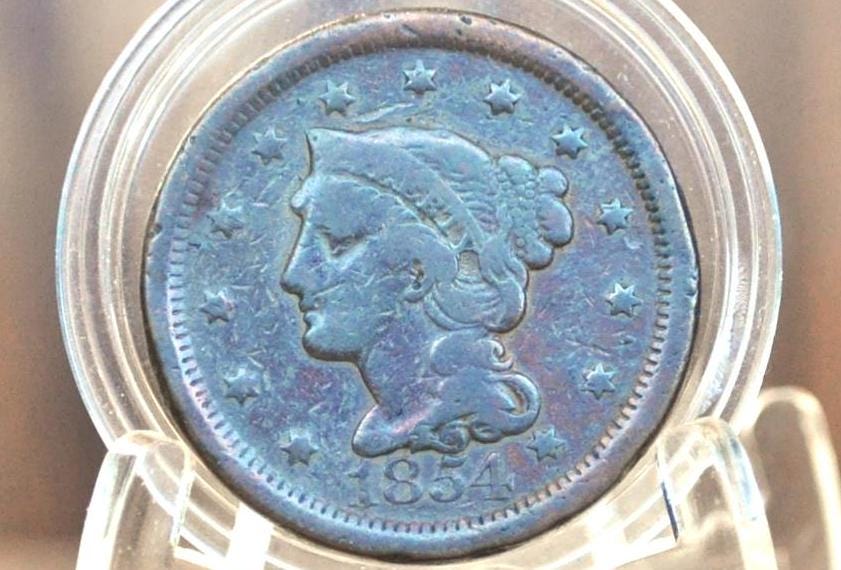 1854 Braided Hair Large Cent - Choose by Coin / Grade - 1854 Coronet Cent 1854 US Large Cent Braided Hair 1839 to 1857