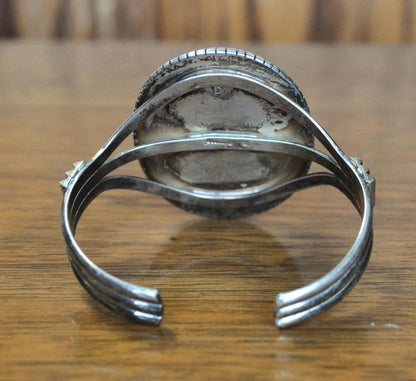 Vintage Navajo Sterling Silver Rhodochrosite Cuff Bracelet - Stunning Vintage "D" Stamped Sterling 925 Native American Rhodochrosite Cuff