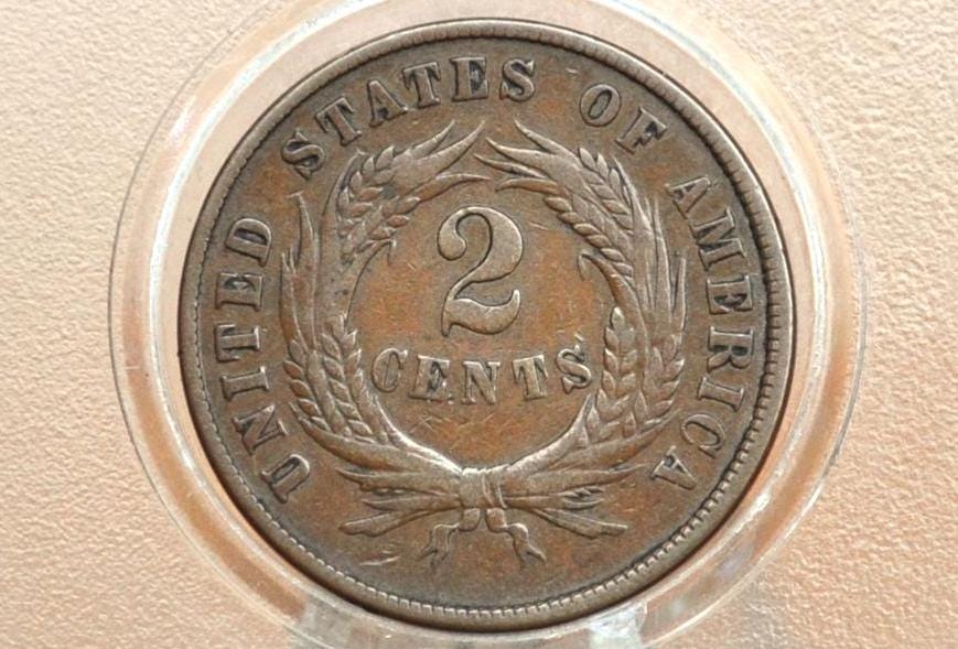 1870 Two Cent US Coin - VG-F (Very Good to Fine) Grade / Condition - Civil War Era - 1870 2 Cent Piece 1870 US Two Cent Coin