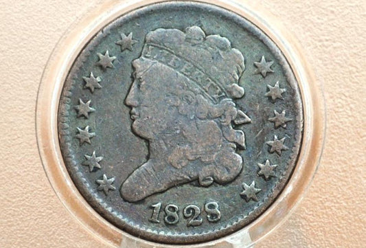 1828 Half Cent - VG (Very Good) Condition / Grade - Classic Head Half Cent - 1828 Classic Head Cent - 1828 Half Penny - 1828 13 Stars