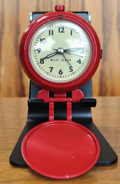 Vintage Big Ben Westclox Red Compact Travel Alarm Clock - Working, New Battery - Big Ben Travel Clasp Super Cool Vintage Alarm Clock!
