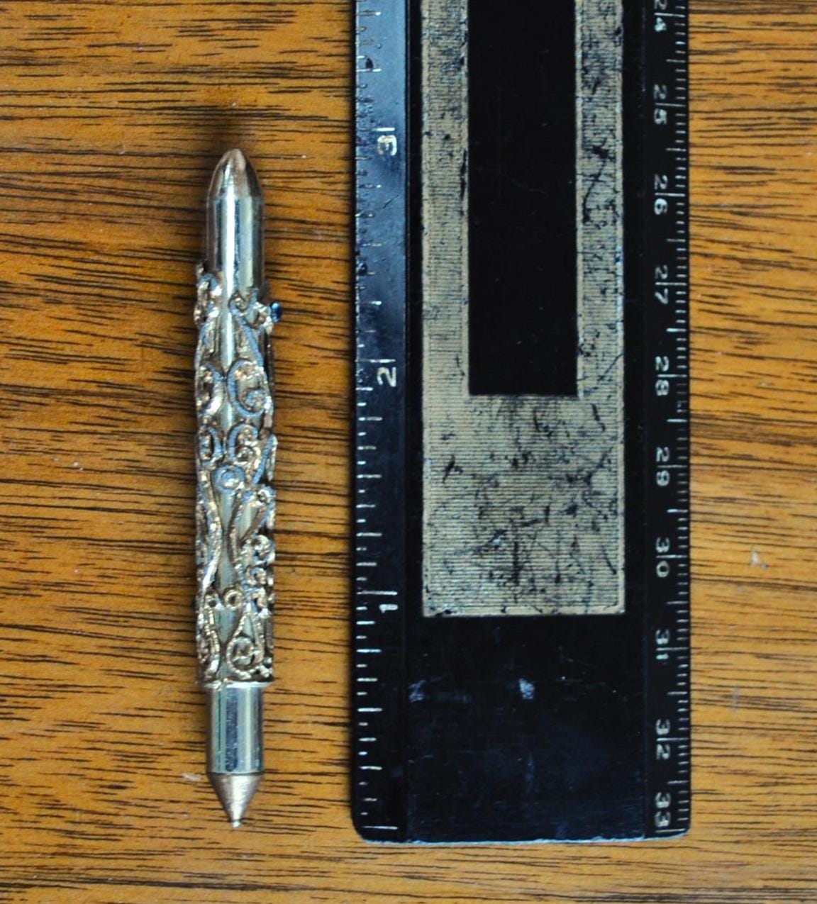 Vintage Compact Gold Tone Filigree Travel Pen - Pen Only - Does Not Work, Needs Ink - 1950s Mini Gold Filigree Elegant Travel Pen