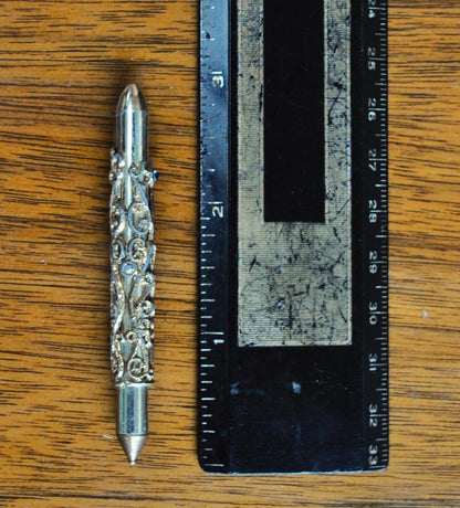 Vintage Compact Gold Tone Filigree Travel Pen - Pen Only - Does Not Work, Needs Ink - 1950s Mini Gold Filigree Elegant Travel Pen