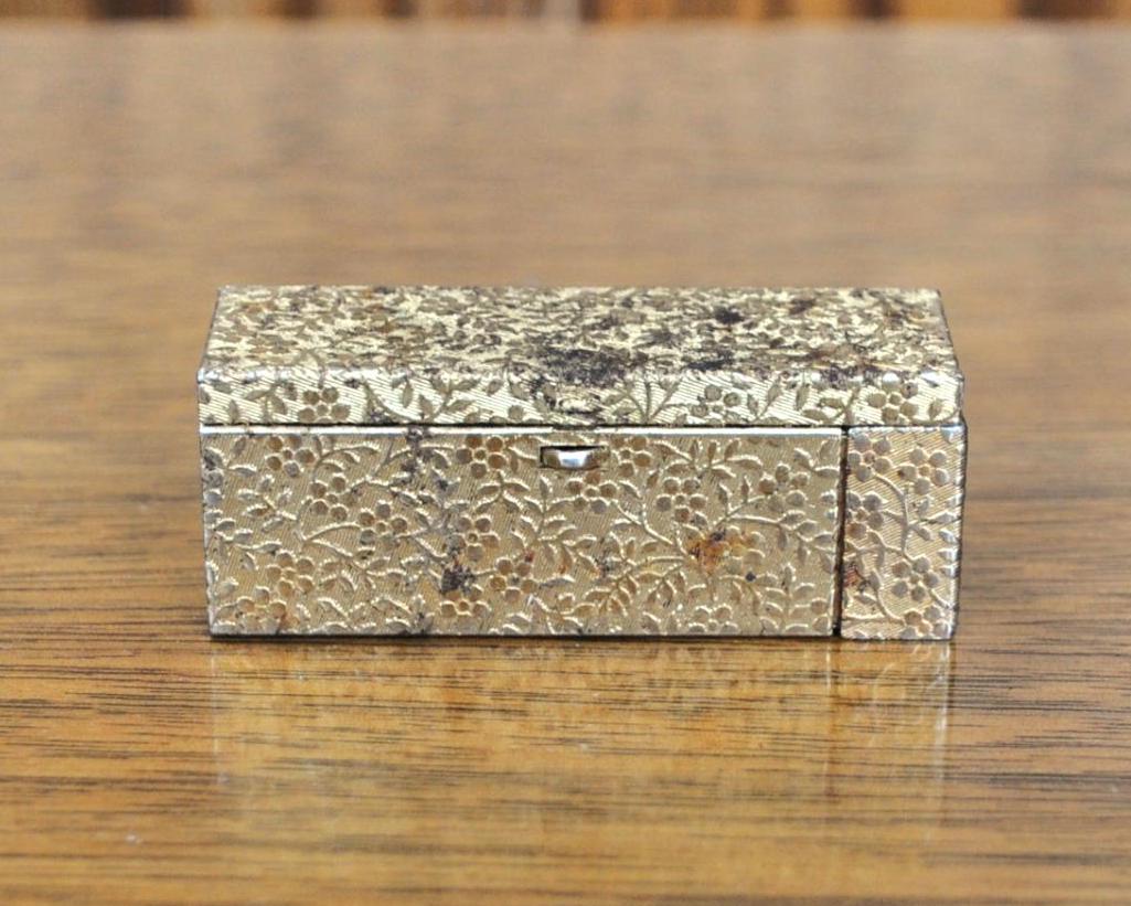 Vintage Avon Refillable Gold Tone Floral Lipstick Compact - With Lipstick, Tender Amber - 1950s Gold Tone Compact Mirror Lipstick Holder