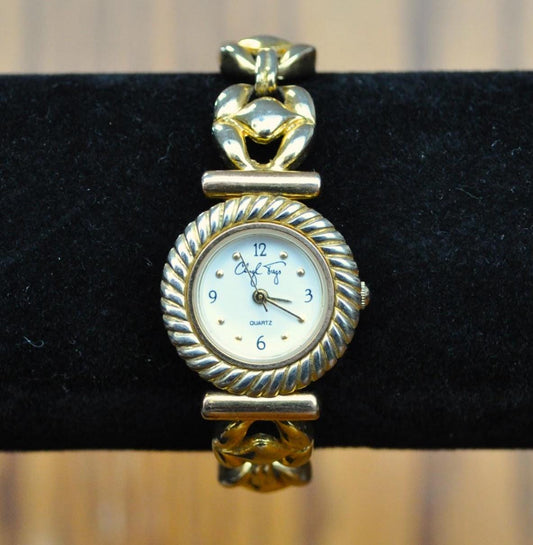 Vintage Cheryl Tiegs Gold-Toned Ladies Bracelet Watch - 20mm Dial- Beautiful Cheryl Tiegs Gold Ladies Link Band Watch - Working, New Battery