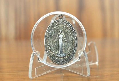 Vintage HMH Religious Mary Mother of Jesus Pendant 1830- Catholic Miraculous Pendant Sterling Creed - Virgin Mary Sterling Creed HMH Charm