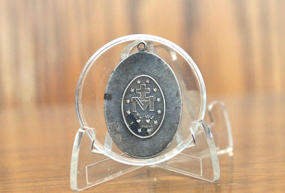 Vintage HMH Religious Mary Mother of Jesus Pendant 1830- Catholic Miraculous Pendant Sterling Creed - Virgin Mary Sterling Creed HMH Charm