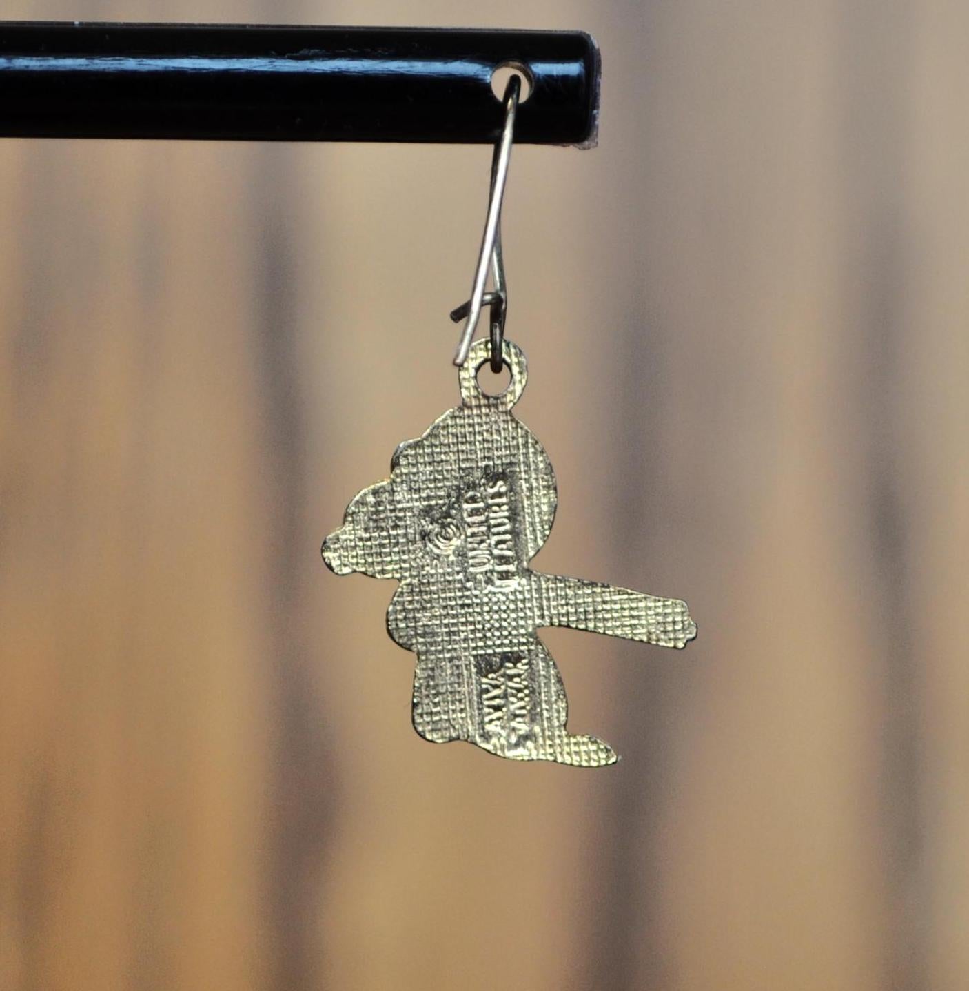 Vintage Aviva Peanuts Gold Tone Enamel Snooky Ski Earrings - United Features - Stunning Skiing Snoopy Aviva Enamel Dangle Earrings