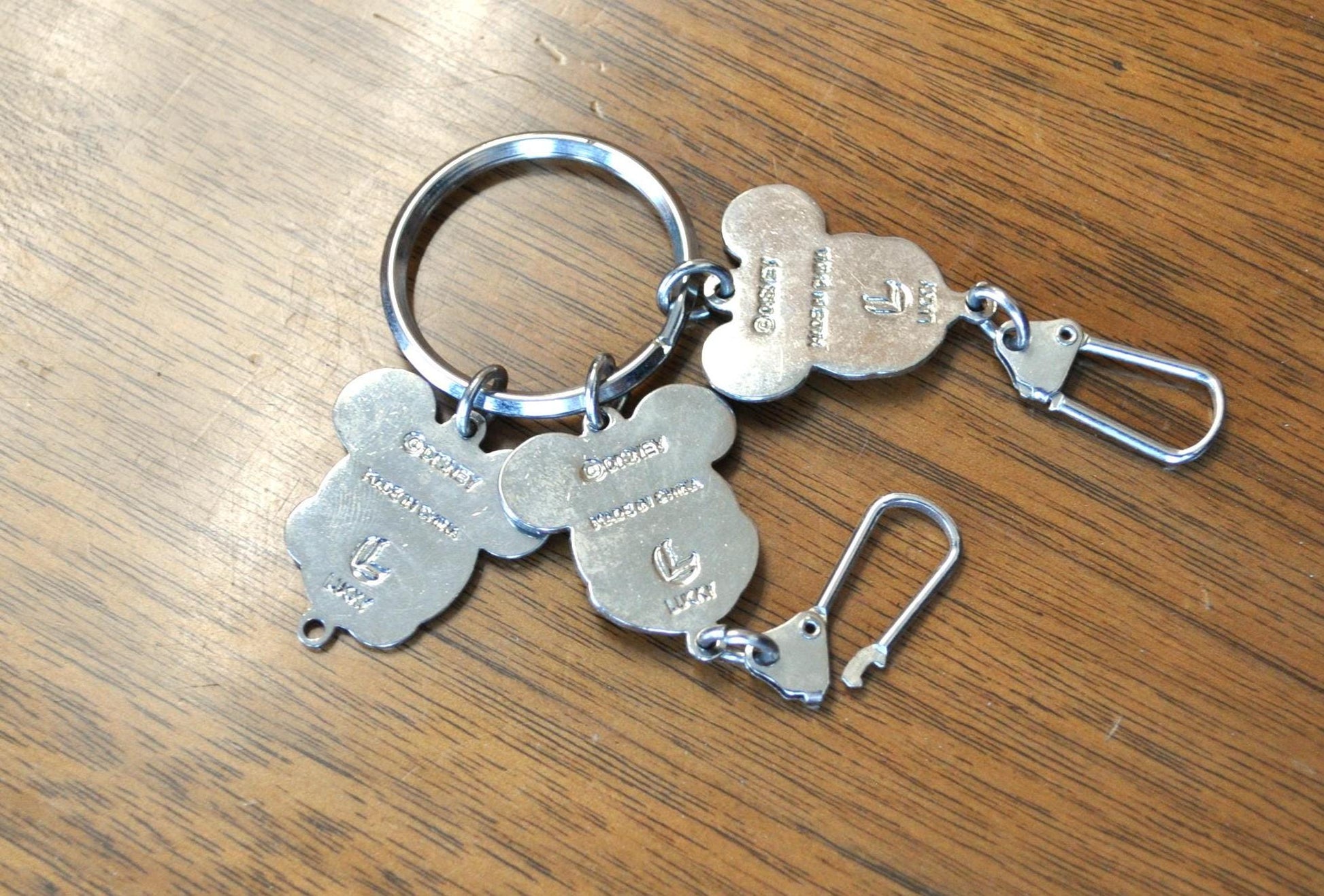 Rare Disney Three Faces of Mickey Mouse Keychain Charm - Inscribed "Disney" and "Lucky" - Collectible Vintage Disney Charm!