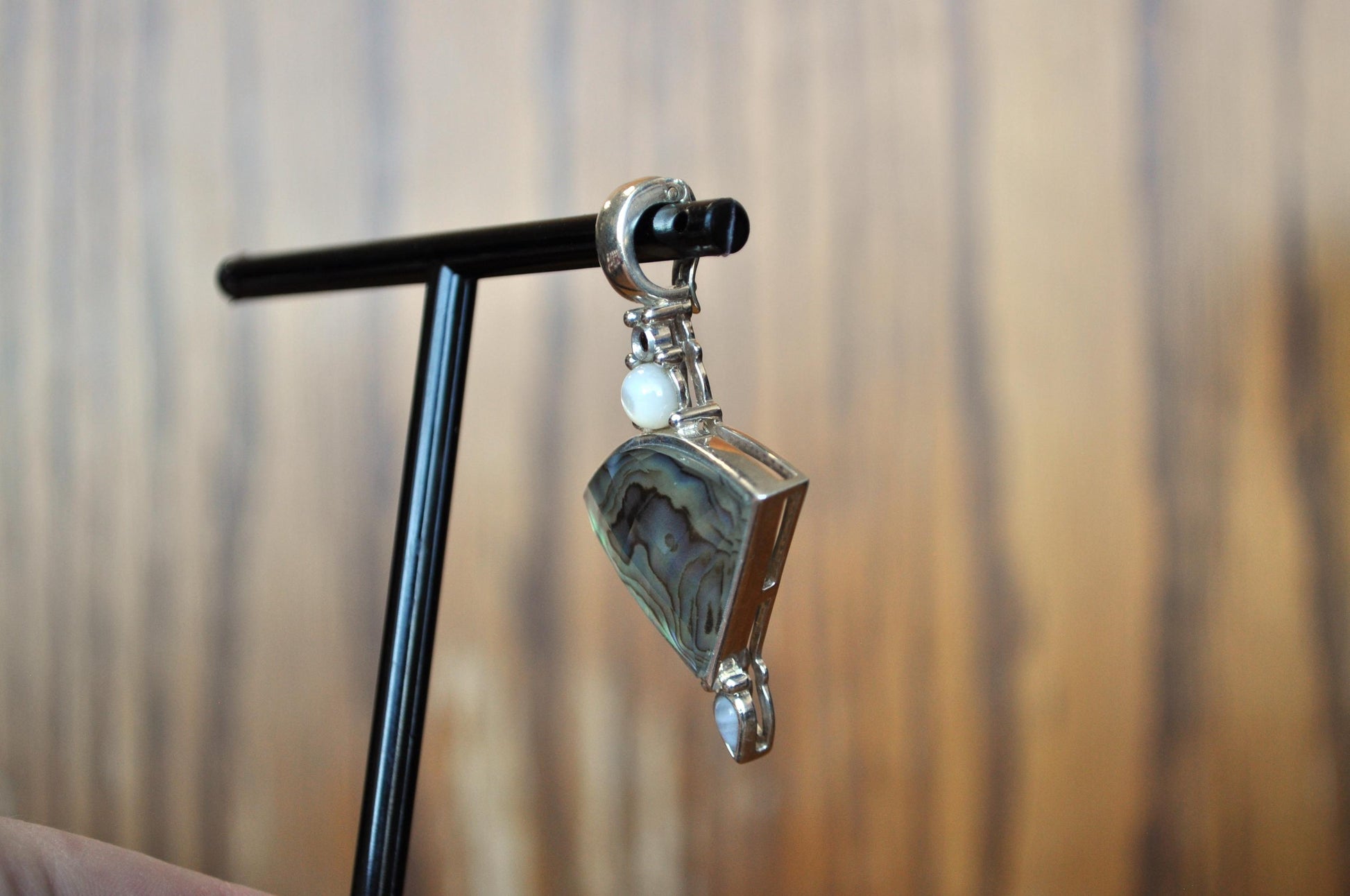 Mesmerizing Whitney Kelly 925 Sterling Silver MOP Garnet Moonstone Enhancer Pendant - Vintage 925 Whitney Kelly Jewelry - Lovely Piece