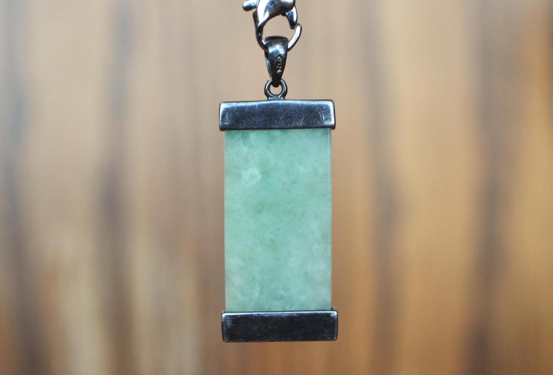 Vintage 925 Sterling Silver Jade Green Fu, Lu, and Shou Taoism Religious Pendant - Sterling Silver Jade Pendant - Mandarin Taoism Pendant