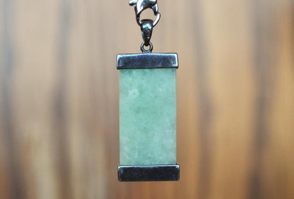 Vintage 925 Sterling Silver Jade Green Fu, Lu, and Shou Taoism Religious Pendant - Sterling Silver Jade Pendant - Mandarin Taoism Pendant