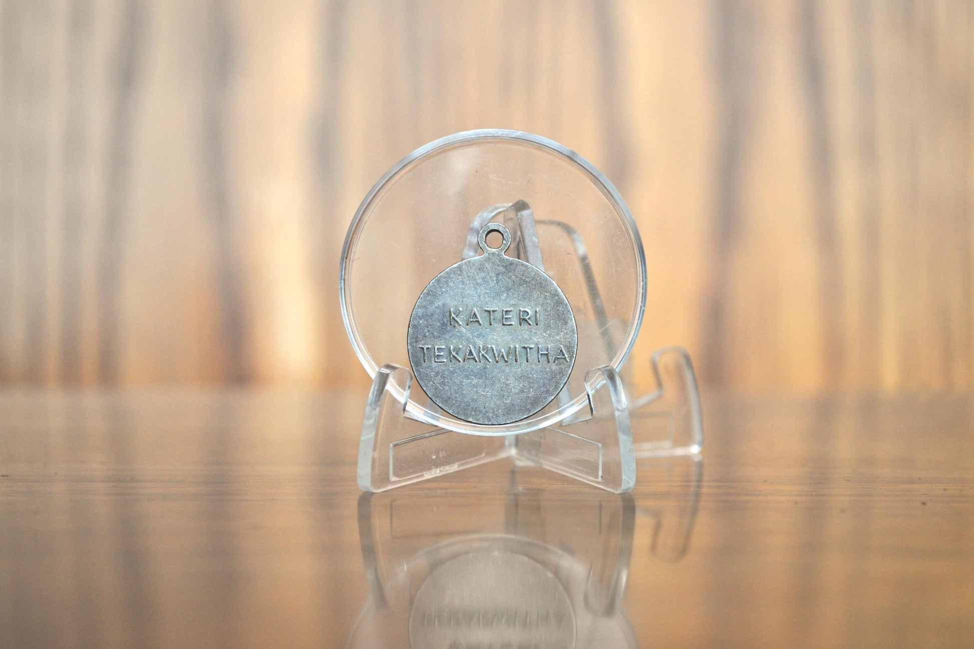 Vintage Saint Ketari Tekakwitha Lily of The Mohawks Circular Charm - Lily of The Mohawks Charm - Saint Ketari Tekakwitha Charm Pendant