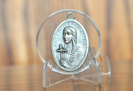 Vintage Saint Ketari Tekakwitha and 8 American Martyrs Charm - Lily of The Mohawks Charm - Saint Ketari Tekakwitha Charm Pendant