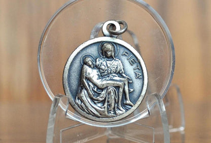 Vintage Pieta and Pope Paulus VI Charm - Catholic Religious Pendant - Pope Paulus VI and Pieta Charm Pendant