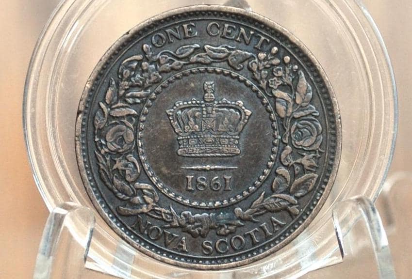 1861 Nova Scotia One Cent - VF Grade / Condition (Very Fine) - Small Rosebud - Nova Scotia 1 Penny 1861 Cent - Only 4 Years of Issue