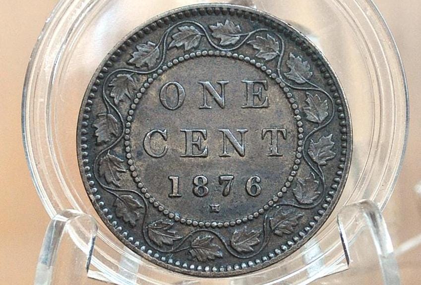 1876 Canadian One Cent - VF (Very Fine) Grade / Condition - Queen Victoria - 1876 Large Cent - 1876 Penny Canada 1 Cent 1876