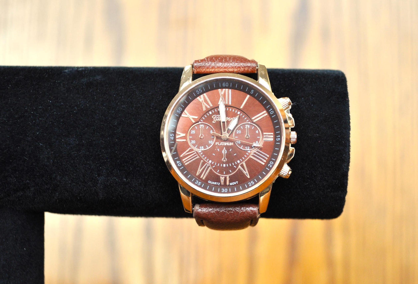 Antique Geneva Platinum Leather Watch - Vintage Platinum Geneva Wrist Watch - Does Not Work!