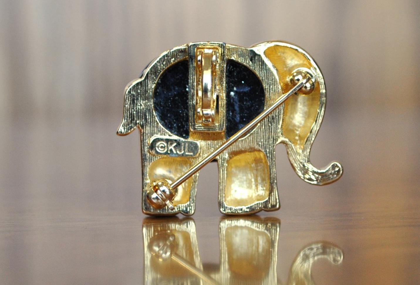 Cute Kenneth Jay Lane Gold and Black Tone Elephant Brooch - Kenneth Jay Lane Elephant Brooch - Gold and Black Tone Elephant Brooch
