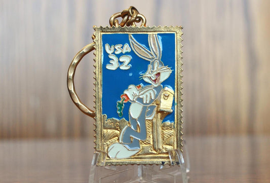 Rare Looney Tunes USA 32 Bugs Bunny 1997 Stamp Keychain Charm - 1997 32 Cent Stamp - Collectible Vintage Looney Tunes Charm!