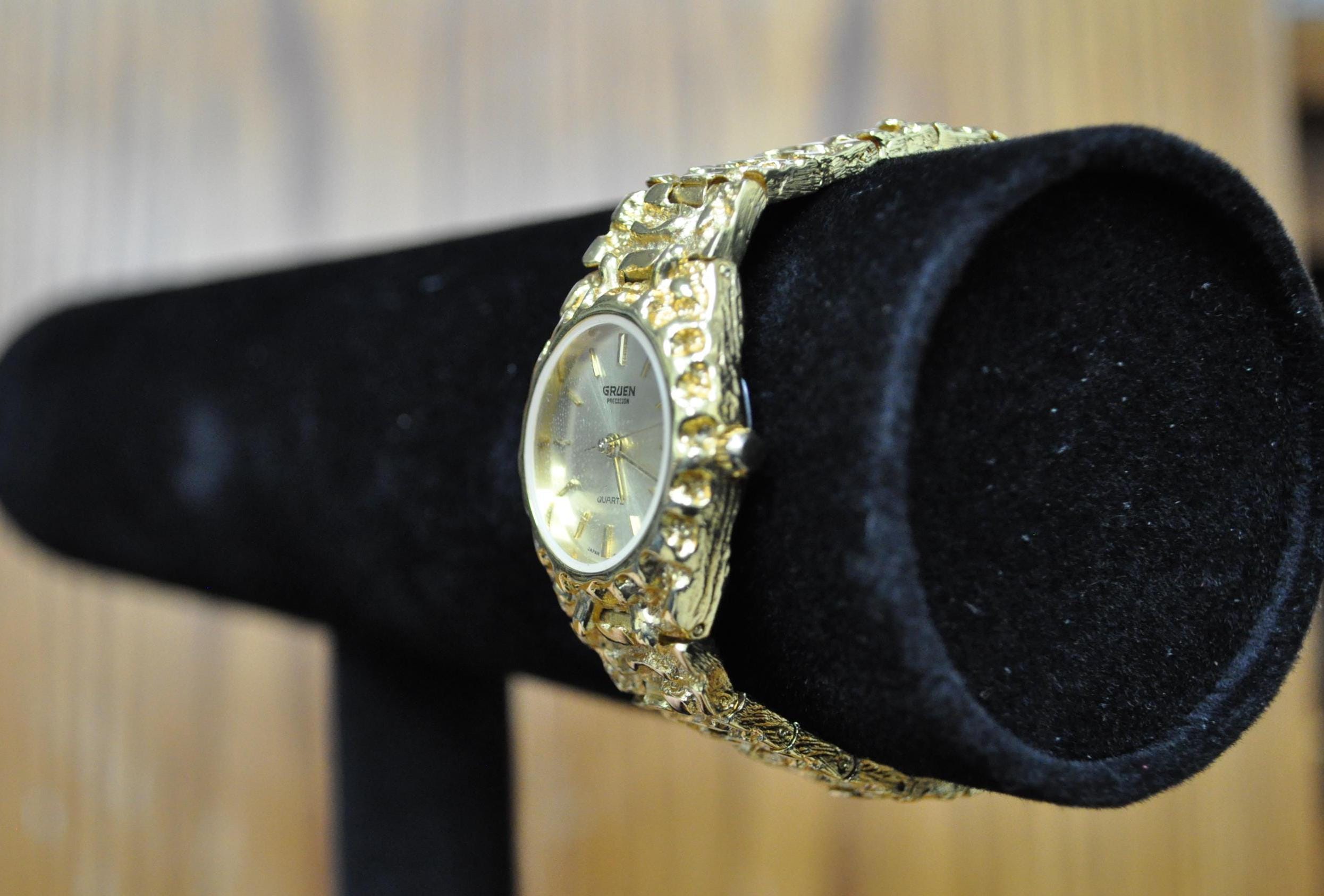 Vintage Gruen Diamond Quartz Gold Nugget Watch - Diamond Quartz