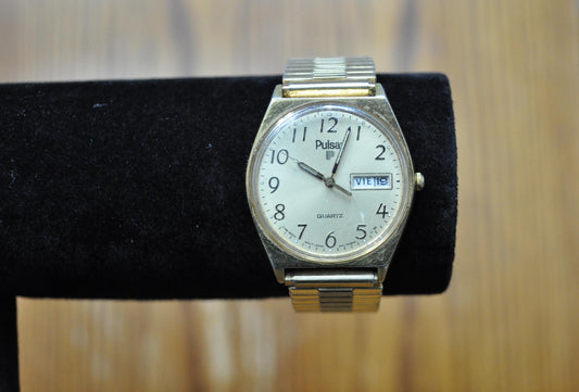 Vintage Pulsar by Seiko Quartz Gold Plated Men's Watch - Antique Gold Plated Pulsar by Seiko Watch - Not Working!