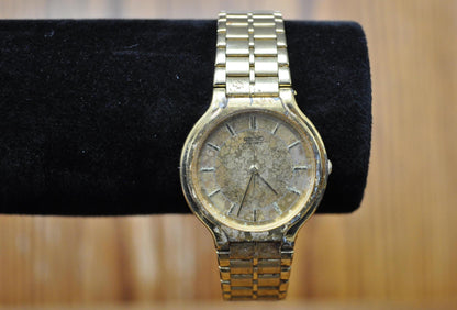Vintage Seiko Quartz Gold Tone Watch - Antique Gold Tone Seiko Watch V701-6K09 - Not Working