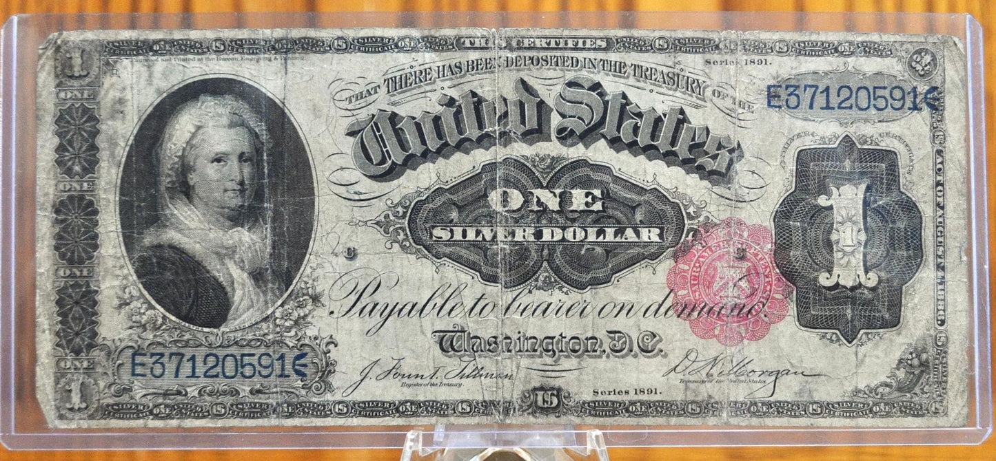 1891 1 Dollar Silver Certificate Martha Washington - Choice Fine (F+) - Rare 1891 Large Size One Dollar Washington Silver Cert Note - Fr.223