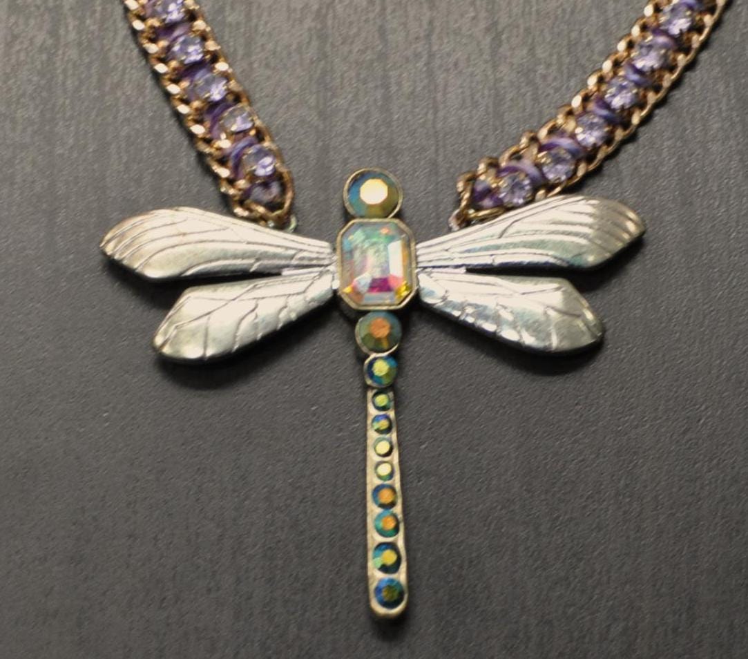 Vintage Betsey Johnson Statement Rhinestone Dragonfly Necklace - Betsey Johnson Chunky Necklace - Vintage Betsey Johnson Dragonfly Necklace