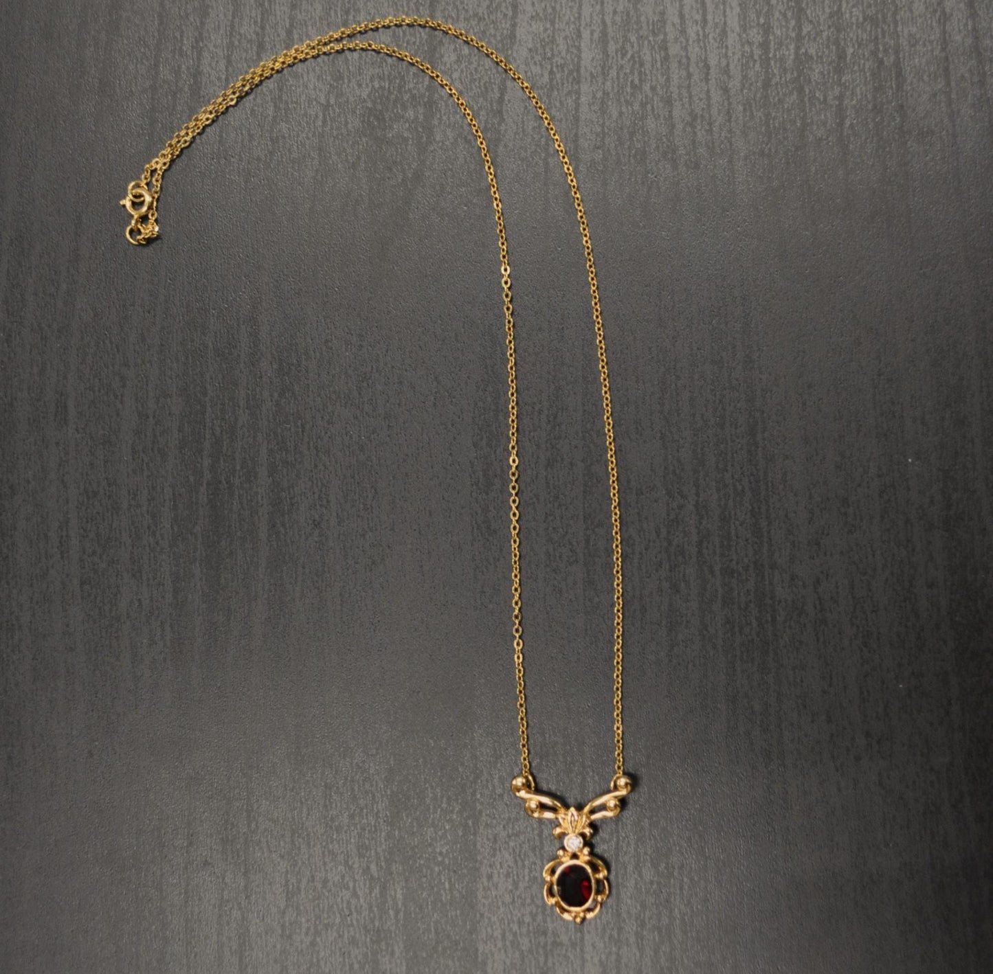 Vintage Avon Gold-Toned Garnet Juliette Necklace - 1989 Avon Signed Necklace - Vintage Avon Gold Red Garnet Elegant Necklace