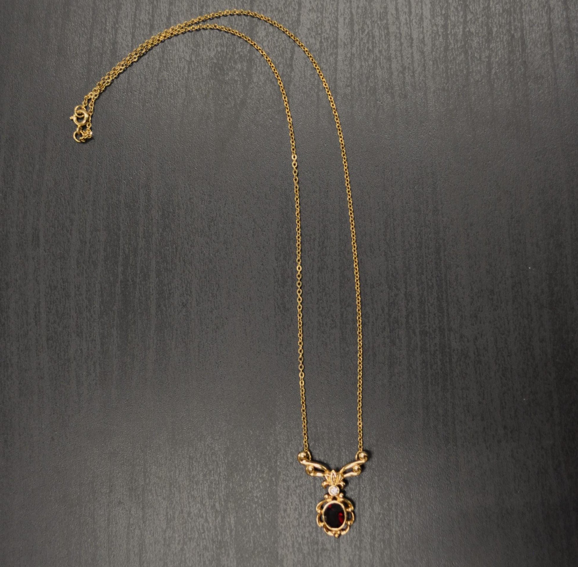 Vintage Avon Gold-Toned Garnet Juliette Necklace - 1989 Avon Signed Necklace - Vintage Avon Gold Red Garnet Elegant Necklace