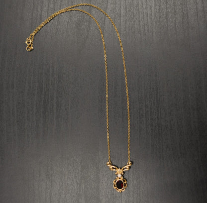 Vintage Avon Gold-Toned Garnet Juliette Necklace - 1989 Avon Signed Necklace - Vintage Avon Gold Red Garnet Elegant Necklace