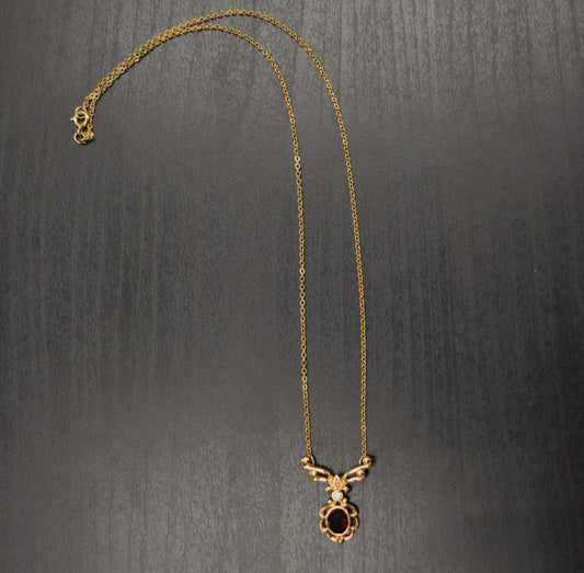 Vintage Avon Gold-Toned Garnet Juliette Necklace - 1989 Avon Signed Necklace - Vintage Avon Gold Red Garnet Elegant Necklace