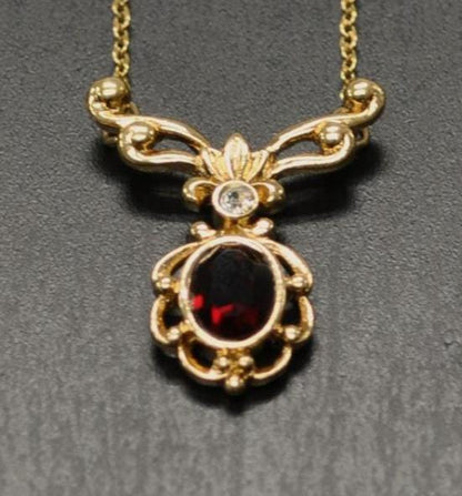 Vintage Avon Gold-Toned Garnet Juliette Necklace - 1989 Avon Signed Necklace - Vintage Avon Gold Red Garnet Elegant Necklace