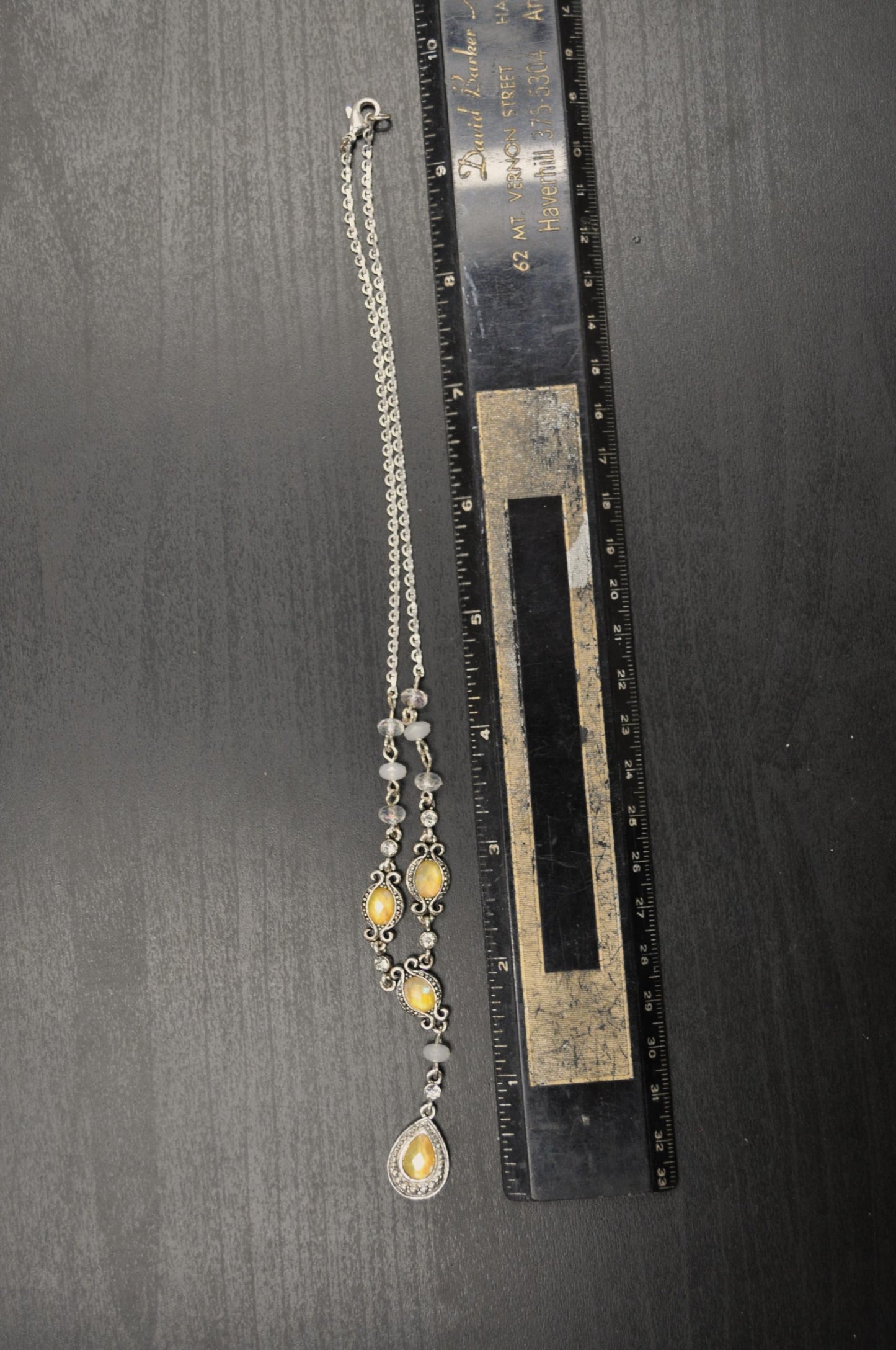 Vintage Avon Silver-Toned Goddess Teardrop Lariat Y Drop Necklace - Avon Signed Necklace- Vintage Avon Silver Yellow Goddess Y-Drop Necklace