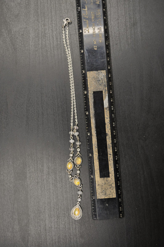 Vintage Avon Silver-Toned Goddess Teardrop Lariat Y Drop Necklace - Avon Signed Necklace- Vintage Avon Silver Yellow Goddess Y-Drop Necklace