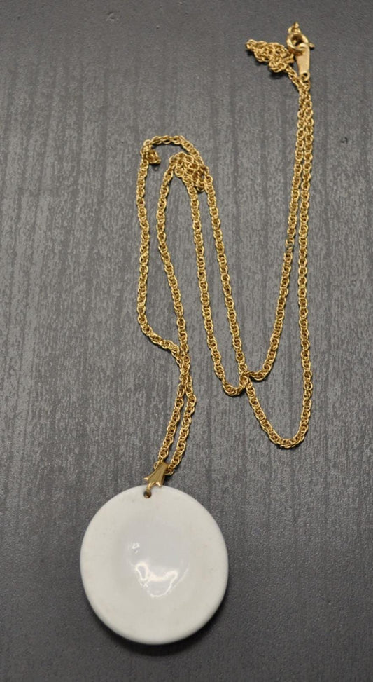 Vintage Avon Gold-Toned Blue Porcelain Floral Design Necklace - Avon Rose Necklace - Vintage Avon Gold Rose Ceramic Pendant Necklace