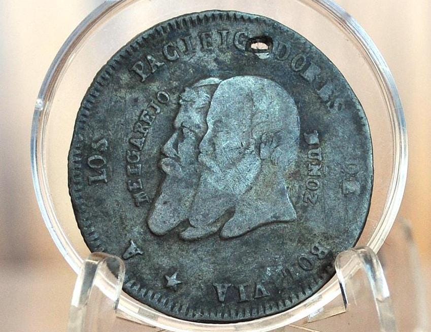 1865 Republic of Bolivia 1/2 Melgarejo/8 Soles Silver - Independent Bolivia Coin - 1865 Coin - F DMG -